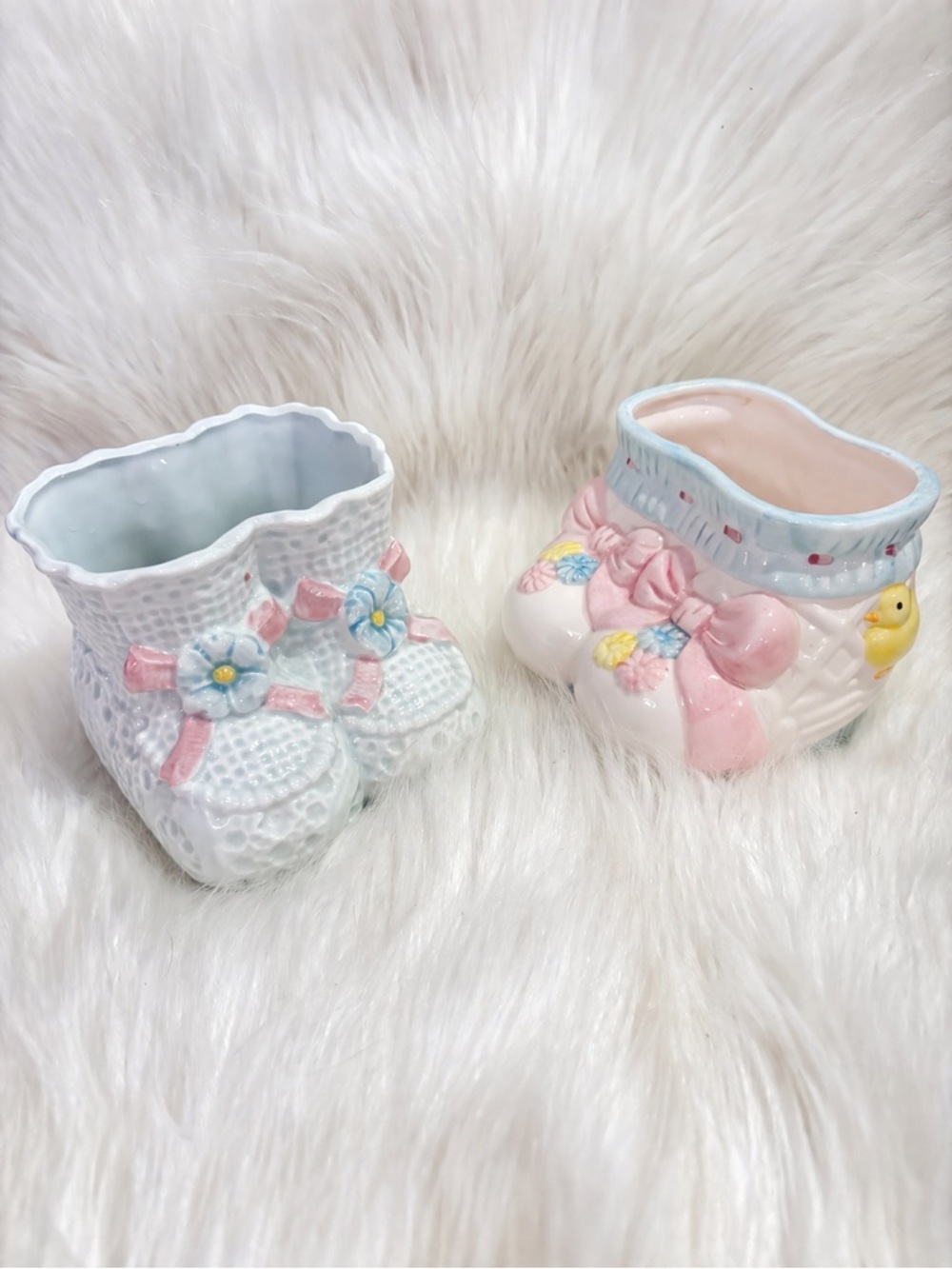 Vintage Relpo Baby Bootie Planters Set | Pastel Ceramic Nursery Decor